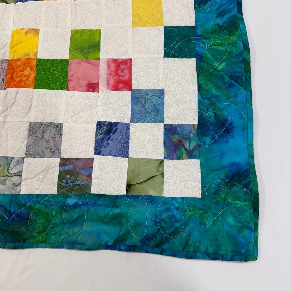 Handmade Batik Patchwork Quilt Multi 51x35 Heart Stitch Tie Dye‎ | Cottagecore